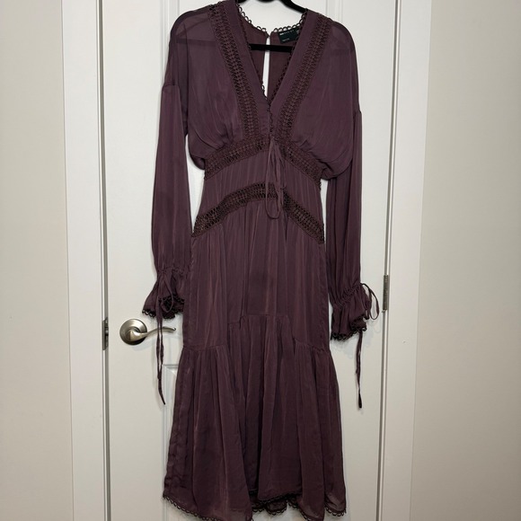 ASOS DESIGN Dresses & Skirts - ASOS DESIGN Plum Purple Crochet Lace Insert Midi Dress Long Sleeve Boho Size 6